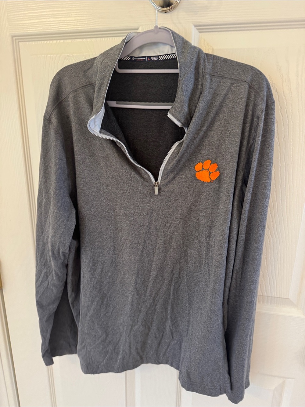 Southern Tide Gray Quarter-Zip Pullover with Orange Paw